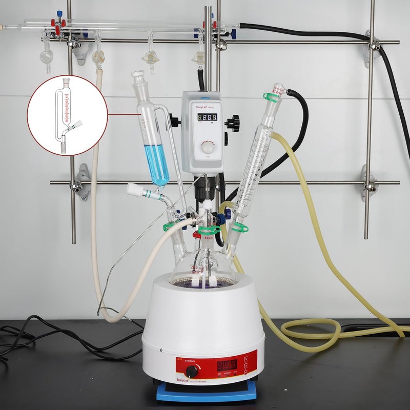 stonylab قمع إضافة متساوي الضغط المتدرج، قمع زجاجي بوروسيليكات مع وصلة 24/40 وصمام فراغ عالي، 100 مل للاستخدام في المختبر - Image 5